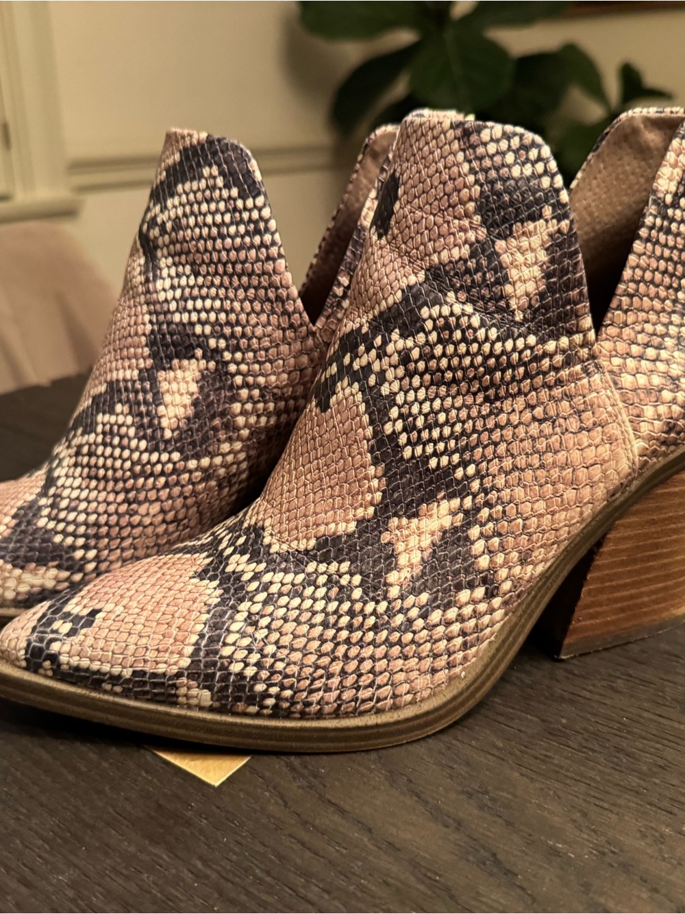 Vince Camuto Pink Snake-Print Ankle Booties